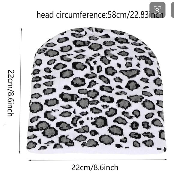 Chic Leopard Print Knit Beanie - Gray and Cream - Picture 4 of 9